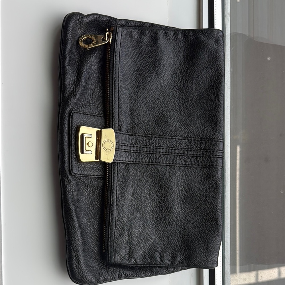 Marc by Marc Jacobs Black Leather Clutch with Gold Accents